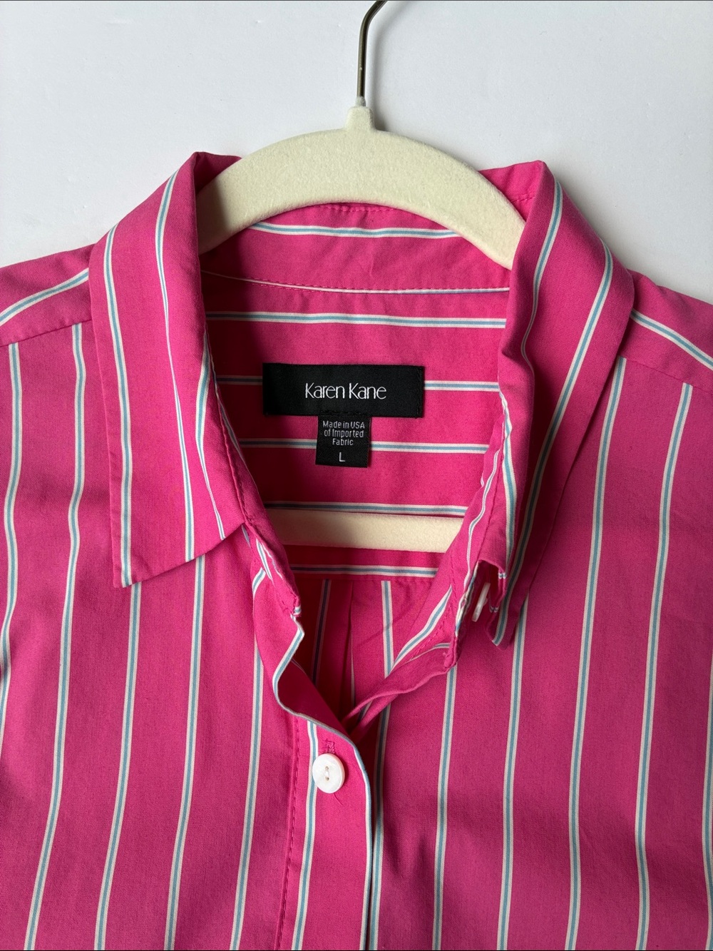 Karen Kane Hot Pink Striped Button-Up Shirt Dress